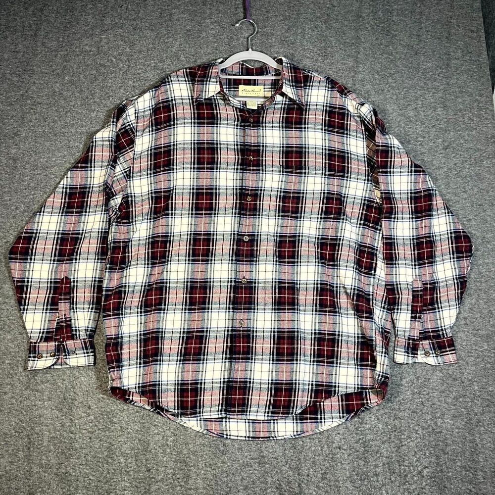 Eddie Bauer Shirt Mens L Cotton Long Sleeve Button Front Relaxed Fit Plaid